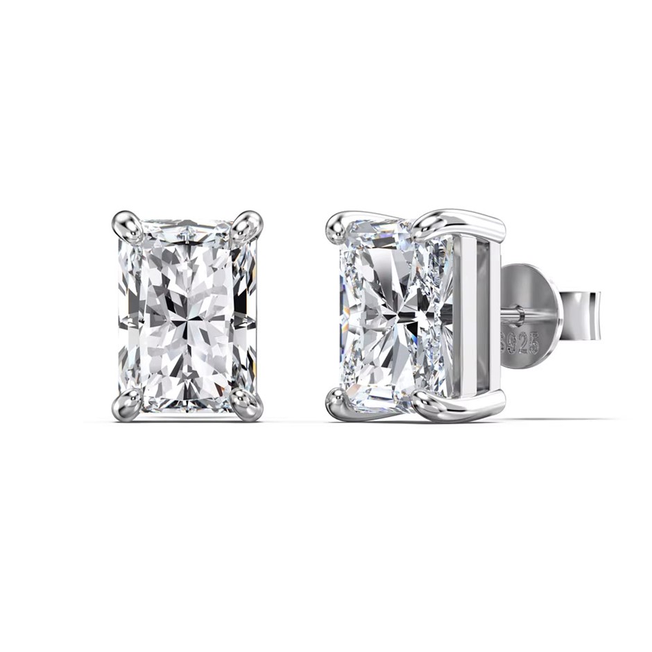 1.0ct Rectangle Cut GRA Certified Moissanite 925 Sterling Silver Earrings