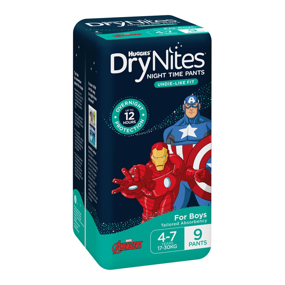 3 x HUGGIES 9pk Drynites Night Time Pants, 4-7 Years, 17-30kg, Marvel Aveng