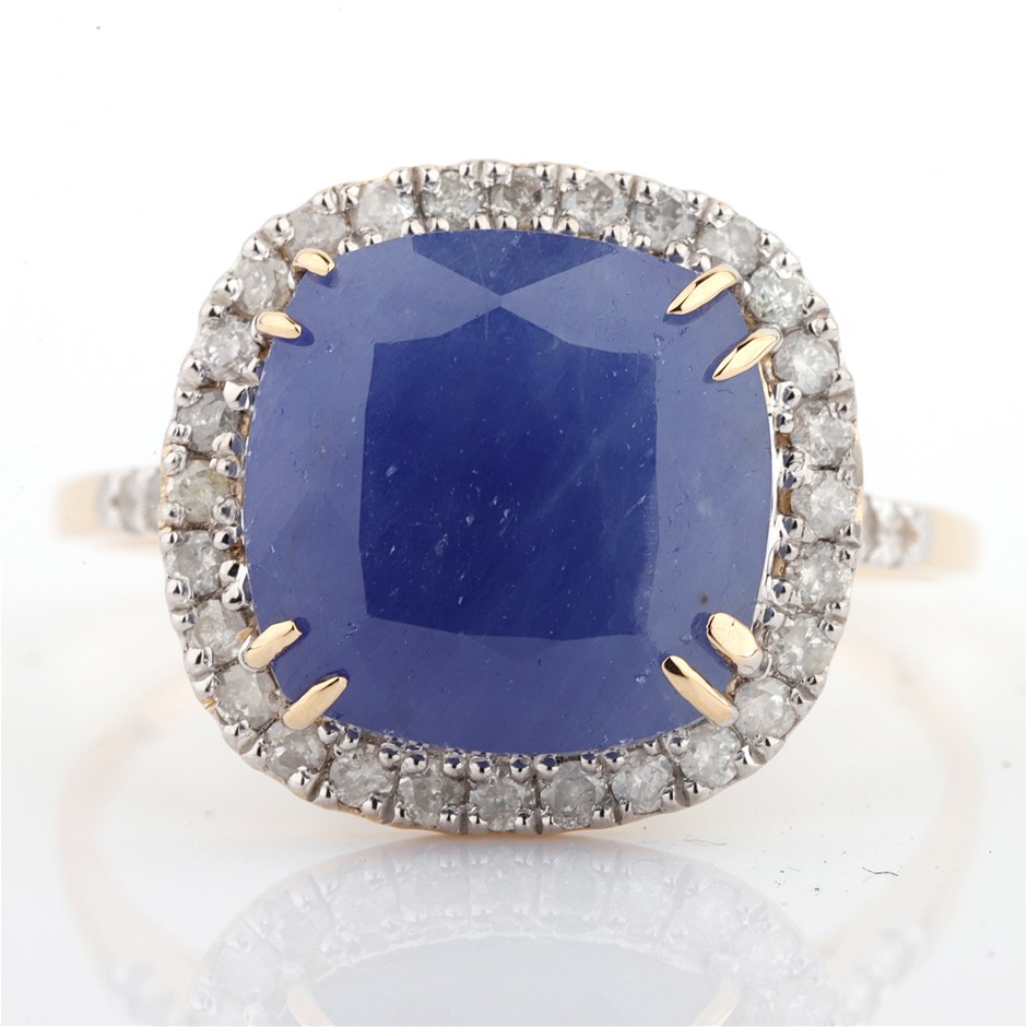 14k Yellow Gold Natural unheated,  Sapphire & Diamond Ring with Valuation