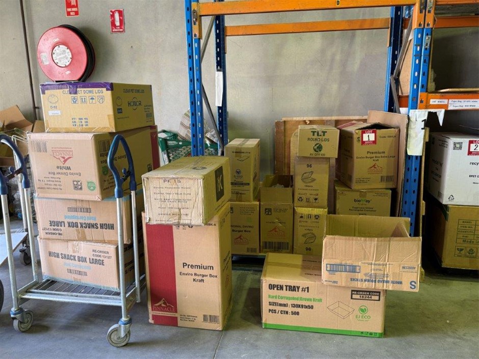 Asstd lot of Food Packaging Supplies – Containers, Boxes, Lids & Cutlery