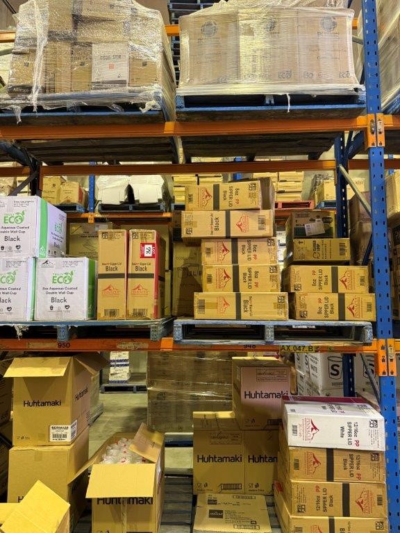 Assorted cups, lids and sandwich packaging