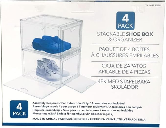 COSTCO Stackable Shoebox & Organizer Clear Shoe Box, Set of 4.