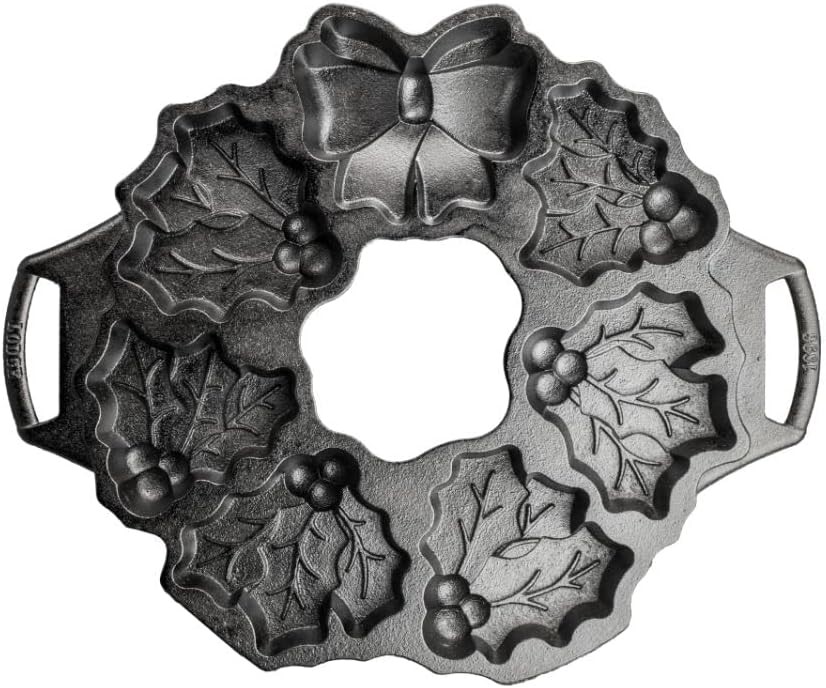 LODGE Cast Iron Holiday Wreath Pan, Black, 14.69 inch. NB: During storage s