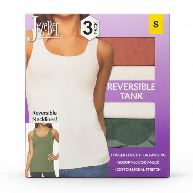 JEZEBEL 3 Pack Reversible Tank Tops, Multicolour. Size XL