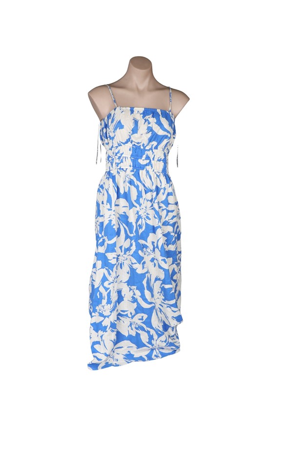 BILLA BONG Women's Long Dress, Size XL, Cream White/Blue Floral. NB: has be