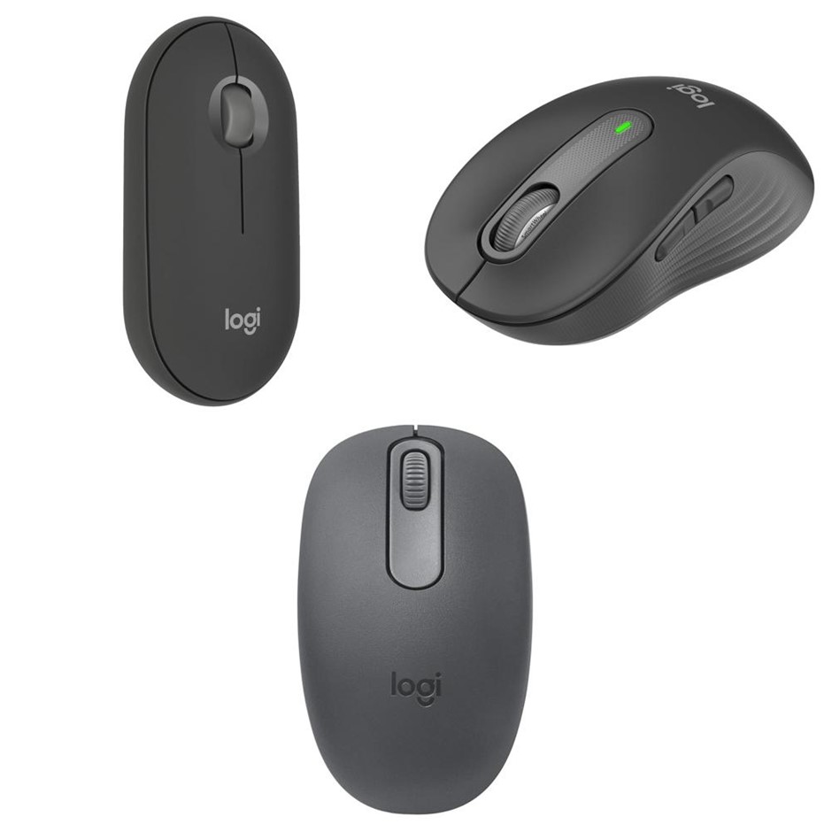 3 x Assorted Desktop/Logitech Mice. 1 x LOGITECH Pebble Mouse 2 M350s, Tona