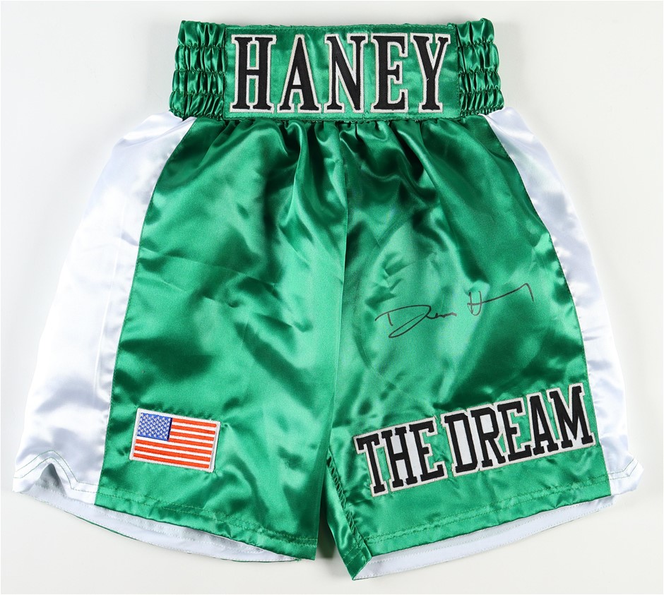 WORLD CHAMP DEVIN HANEY SIGNED BOXING SHORTS