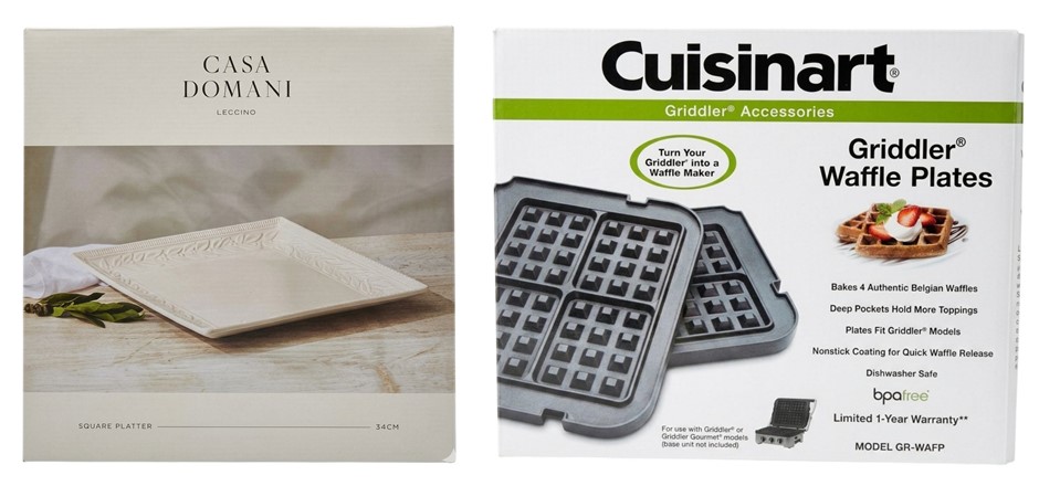 CASA DOMANI Leccino Square Platter 34cm Sand + CUISINART GR-WAFP Griddler W