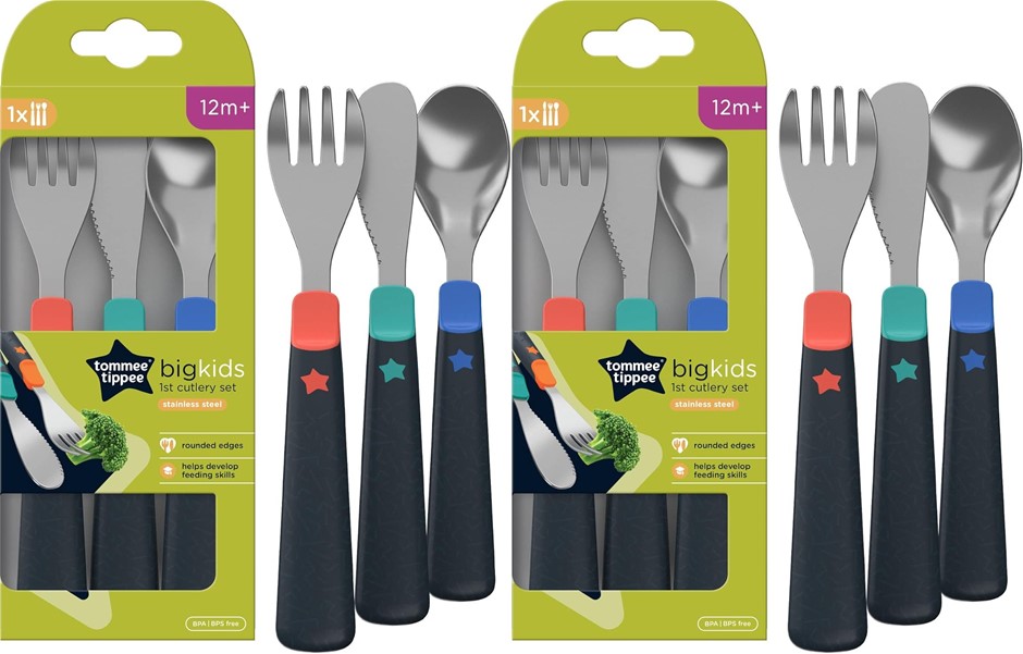 2 x Tommee Tippee Big Kids Stainless Steel First Cutlery Set, Rounded Edges