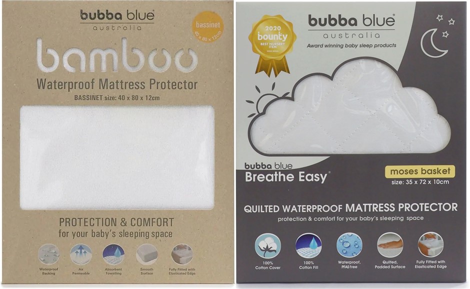 BABY BUNDLE: BUBBA BLUE Moses Basket Mattress Protector + BUBBA BLUE Bamboo