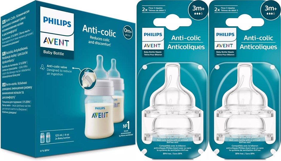 BUNDLE: Philips Avent Anti-Colic Baby Bottles (2-Pack, 125 ml) + Anti-Colic