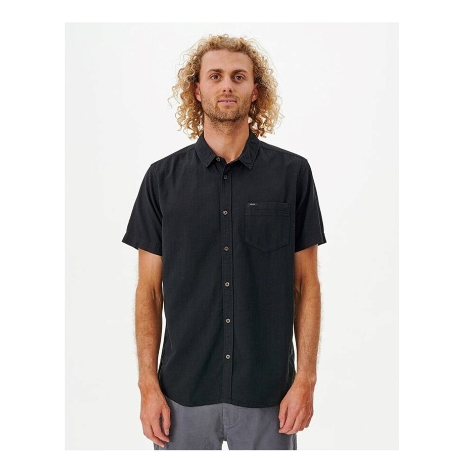 RIP CURL Men's Classic Surf Check Short Sleeve Shirt, Size M, Black. RRP: $