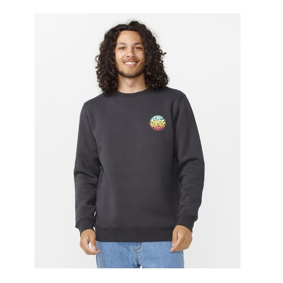 RIP CURL Men's Wettie Icon Crew Sweatshirt, Size M, Washed Black. RRP: 80.
