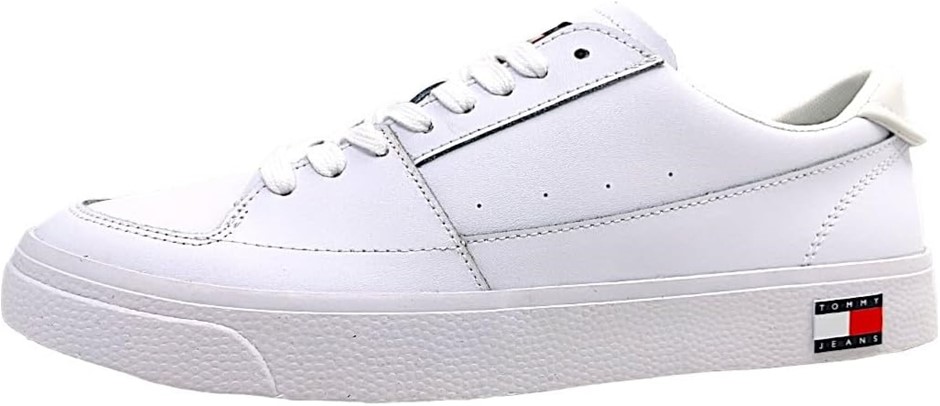 TOMMY JEANS Men's Essential Badge Leather Sneaker, EU41/US8White, EM0EM0139