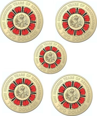2019 $2 ANZAC 100 Years of Repatriation Australian two dollar coin x 5