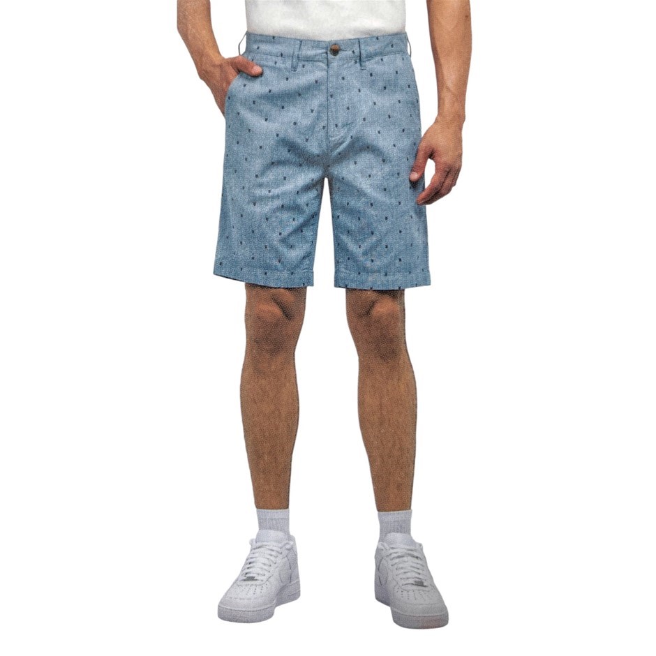 2 x JACHS Men's Chambray Shorts, Size 40, 98% Cotton, Blue Geo.