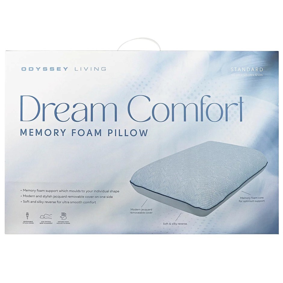 ODYSSEY LIVING Dream Comfort Memory Foam Pillow. N.B: Damaged packaging.