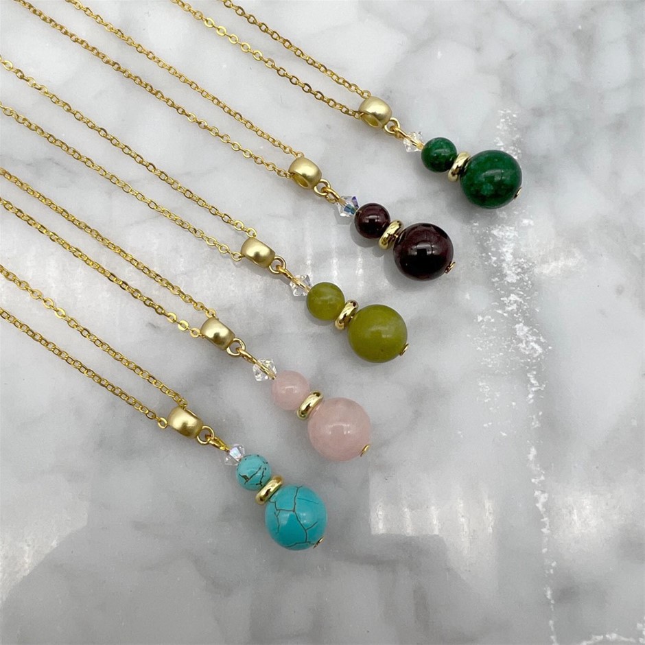 Gemstone & Swarovski® Austrian Crystal Gold Plated Necklaces - 5 Pcs