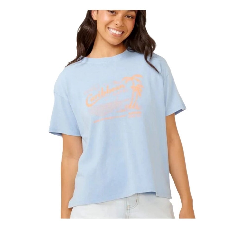 RIP CURL Women's Caribbean Relaxed Tee, Size XS, Mid Blue. RRP: $49.99. Bu