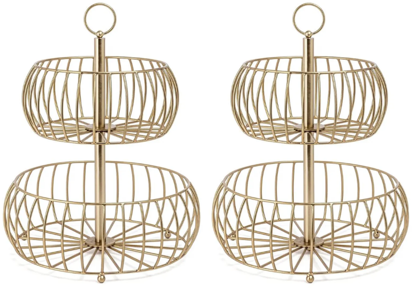 2X OVER AND BACK 2-Tier Golden Fruit Basket. NB: Minor use, no box, assembl