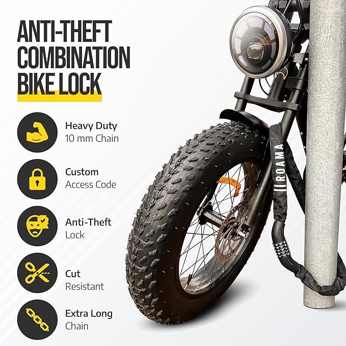 Roama 10 mm Combination Bike Chain Lock 120 cm Chain, Built-in Combination