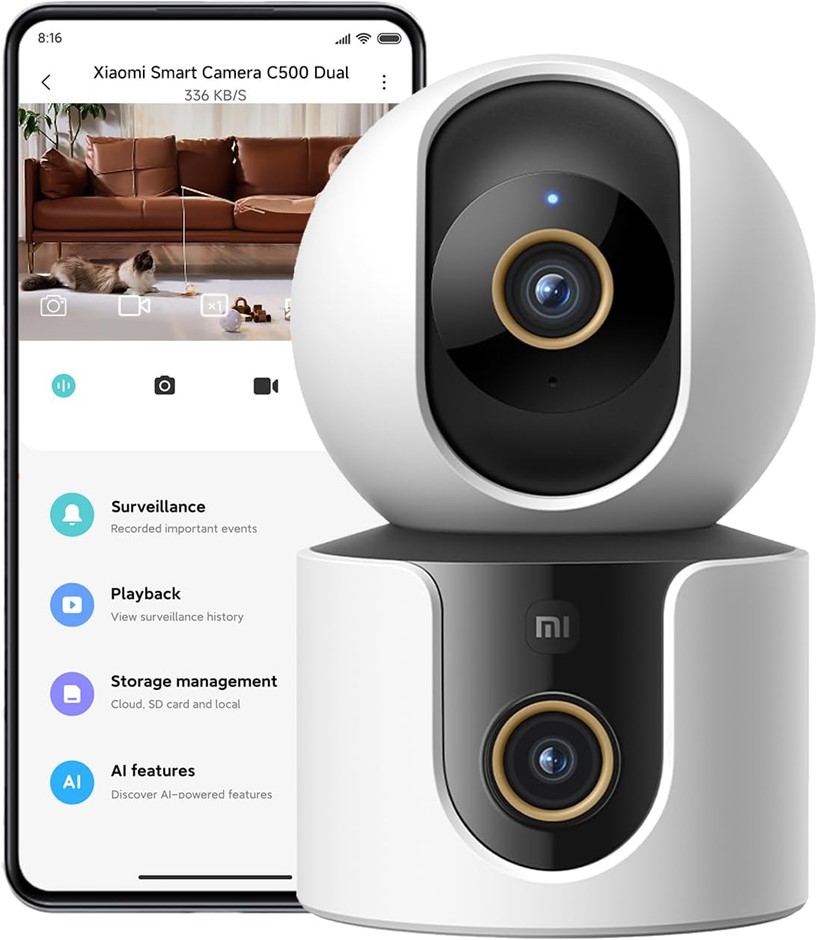 XIAOMI Smart Camera C500 Dual, Dual 4MP Ultra-HD Cameras with 110° Wide-Ang