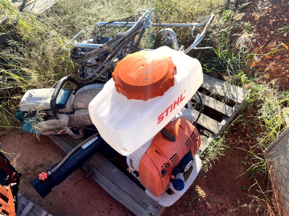 Pallet of Paint Sprayer, Concrete Saw, and Mist Blower