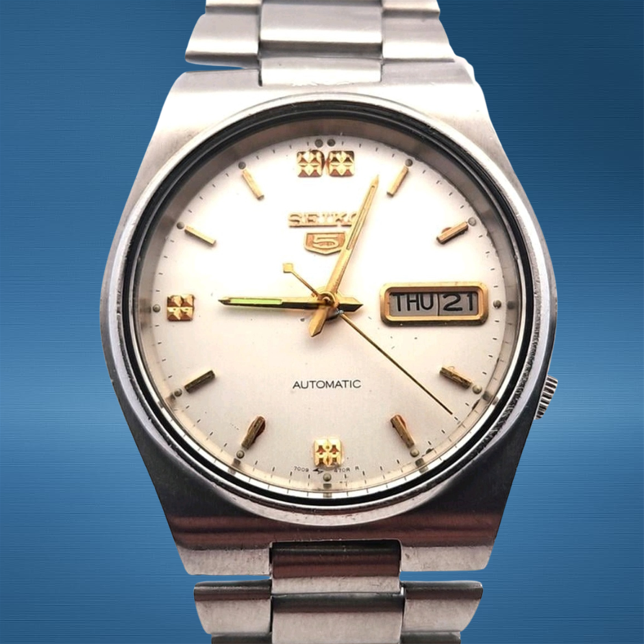 SEIKO 5 37MM STAINLESS STEEL 7009-3130 AUTOMATIC WHITE DIAL WXO & COA