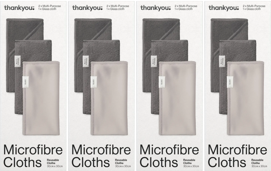 4x Thankyou Microfibre Multi-Purpose Cleaning Cloth (Pack of 3, 30x30CM)