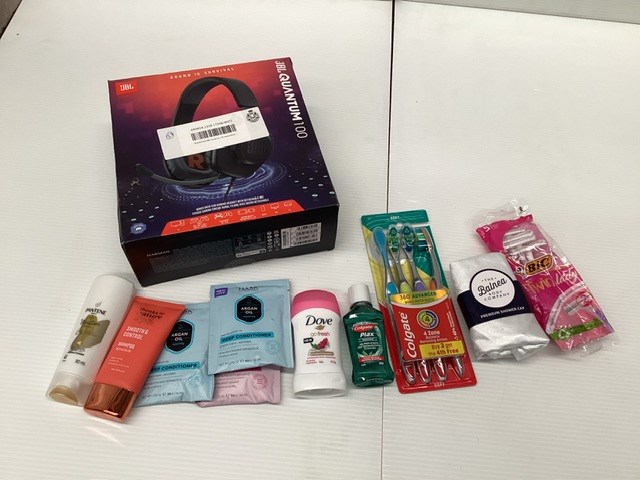 <p>Headphones And Toiletries </p>