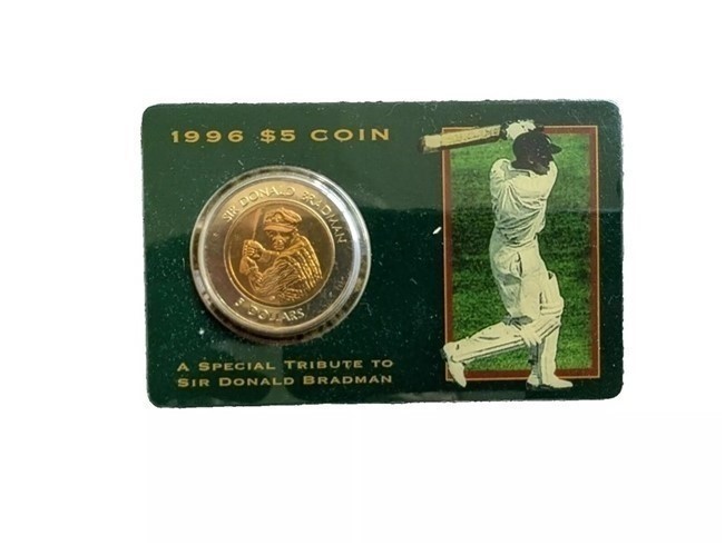 Australia Bradman 5 Dollar Bi Metal Coin on Card of Issue 1996 Issued