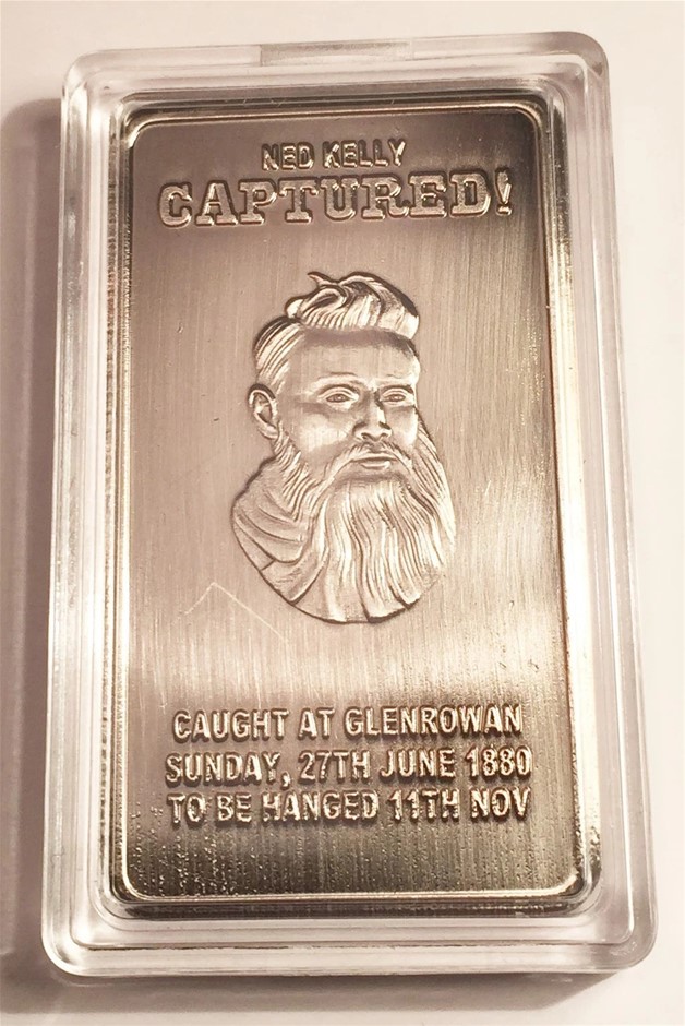 NED KELLY "Captured" 1oz Ingot in 999 Silver, Bush Ranger, Gun