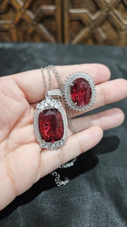 20.0ct Ruby Simulated Diamodns Stones Pendant and Ring