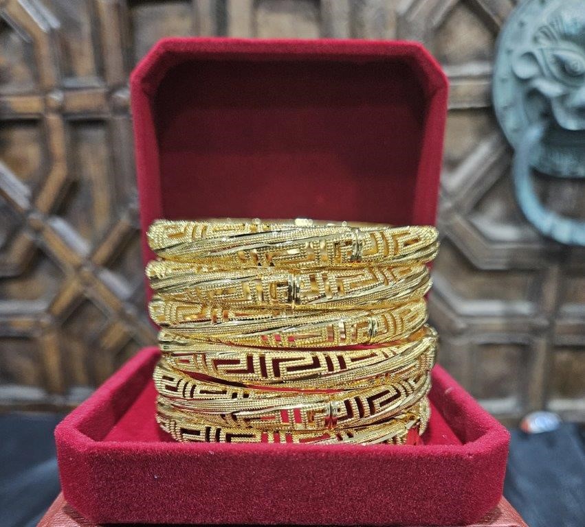 6pcs x 22KGold Filled/ITALY Triple Yellow Gold Plated Bangles Versace