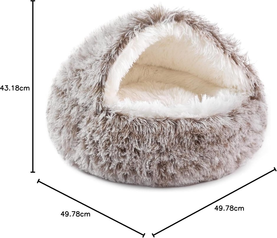 NOYAL Dog Bed Round Hooded Plush Gradual Brown 50cm