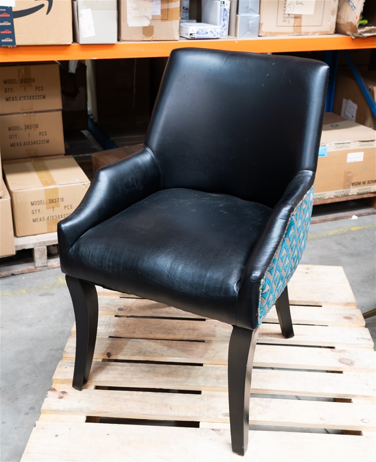 OCCASIONAL CHAIR/ BLSCK PU/ EMERALD TEAL VELVET UPHOLSTERY BY KOALA LIVING.