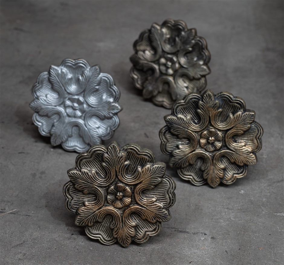 4 x VINTAGE CURTAIN TIE BACKS CHAMPAGNE CAST STEEL VINTAGE