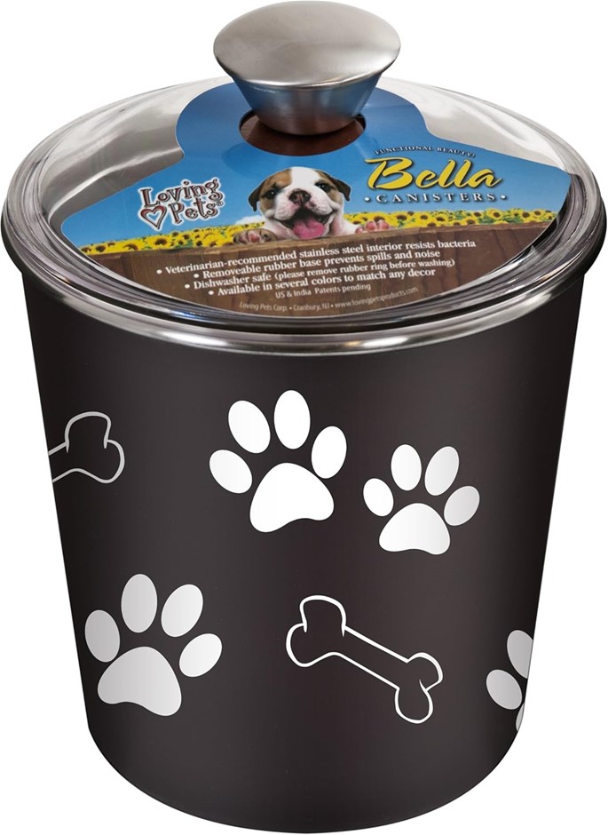 LOVING PETS Bella Dog Bowl Canister/Treat Container, Espresso.