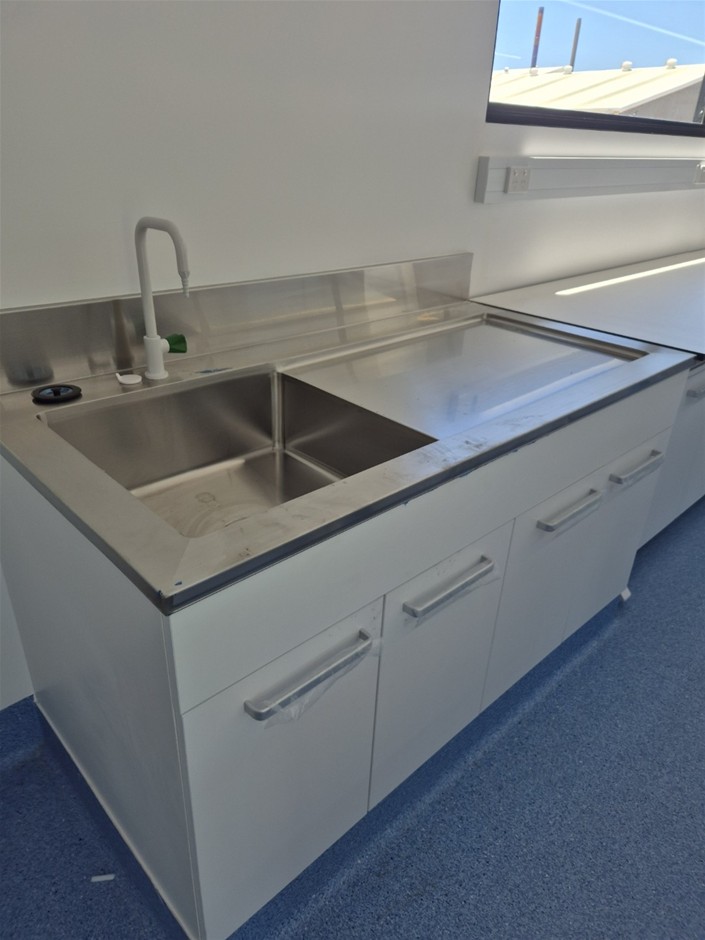 2 x LABORATORY Stainless Steel Top & Splashback White 4 Door Sink ...