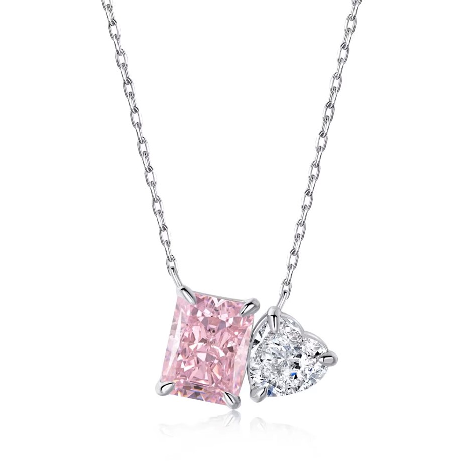 1.5ct 925 Sterling Silver Simulated Diamonds Rectangle Pendant Necklace