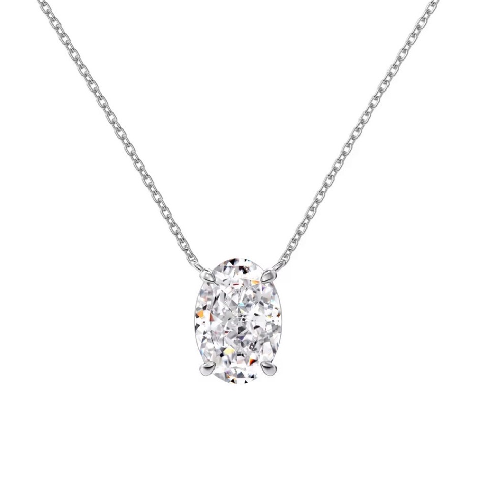 1.5ct 925 Sterling Silver Simulated Diamonds Oval Pendant Necklace