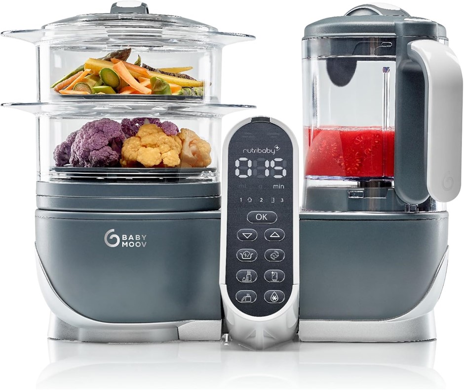 BABYMOOV Nutribaby 6-in-1 Multi-Purpose Baby Food Processor, Grey.