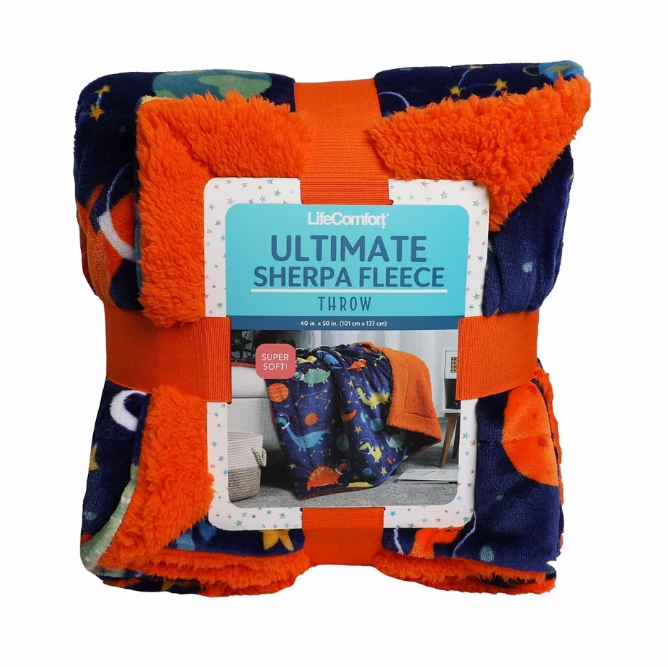 LIFE COMFORT Ultimate Sherpa Throw, 101 x 127cm, Dino Space.