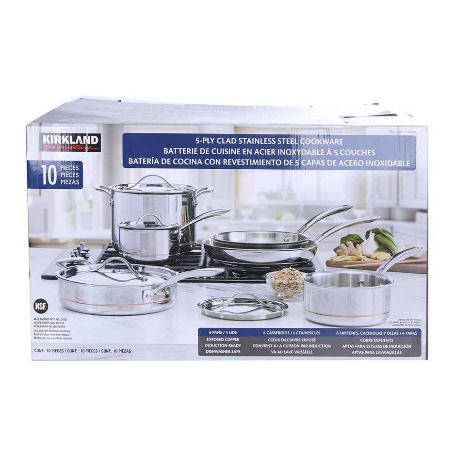 SIGNATURE 10pc 5-Ply Clad Stainless Steel Cookware Set. N.B: 2 x saucepans