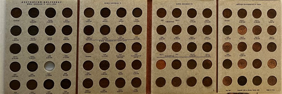 Complete Australia Pre Decimal Cooper half Pennies Set of 71 Coins