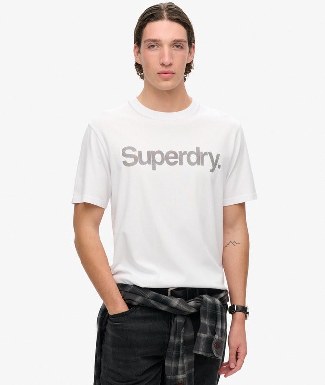 SUPERDRY Tonal Logo Tee, Size S, 100% Cotton, White (653), SM63ST1A. RRP: $