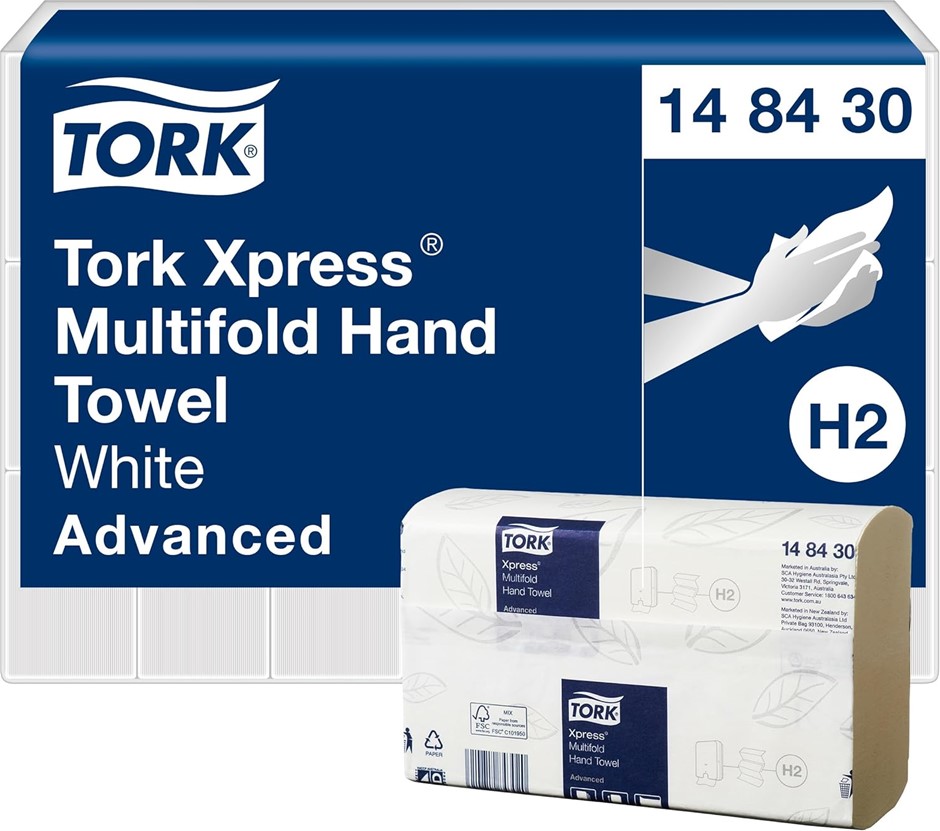 TORK Xpress Multifold Paper Hand Towel White H2, Advanced, 21 Packs x 185 S