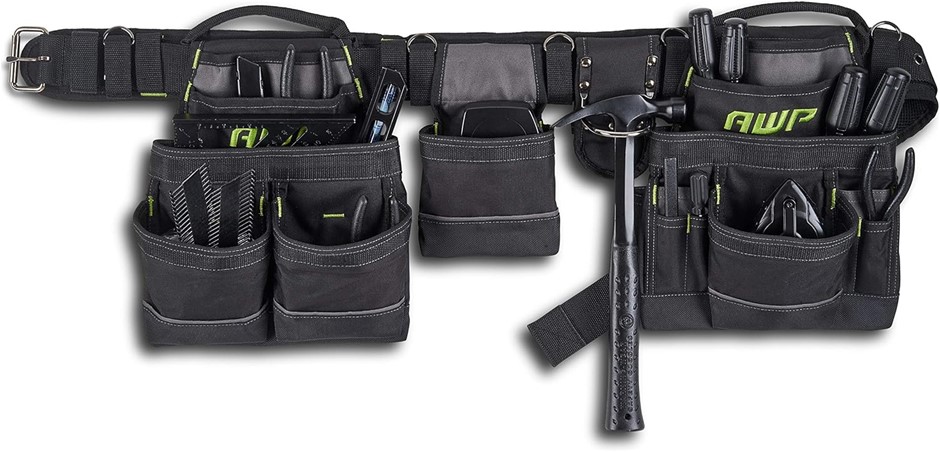 AWP Carpenter Tool Rig with Carry Handles, Premium Tool Belt, Air-Mesh Padd