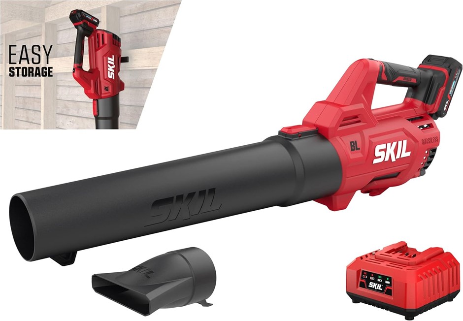 SKIL 20V BRUSHLESS 680M³/H Blower KIT. Nozzle Attachment, 5.0 Amp Battery,