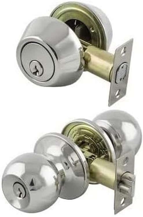 ROMAK 608590 Raymond Chrome Plated Entrance and Deadbolt Combo Knob Set.